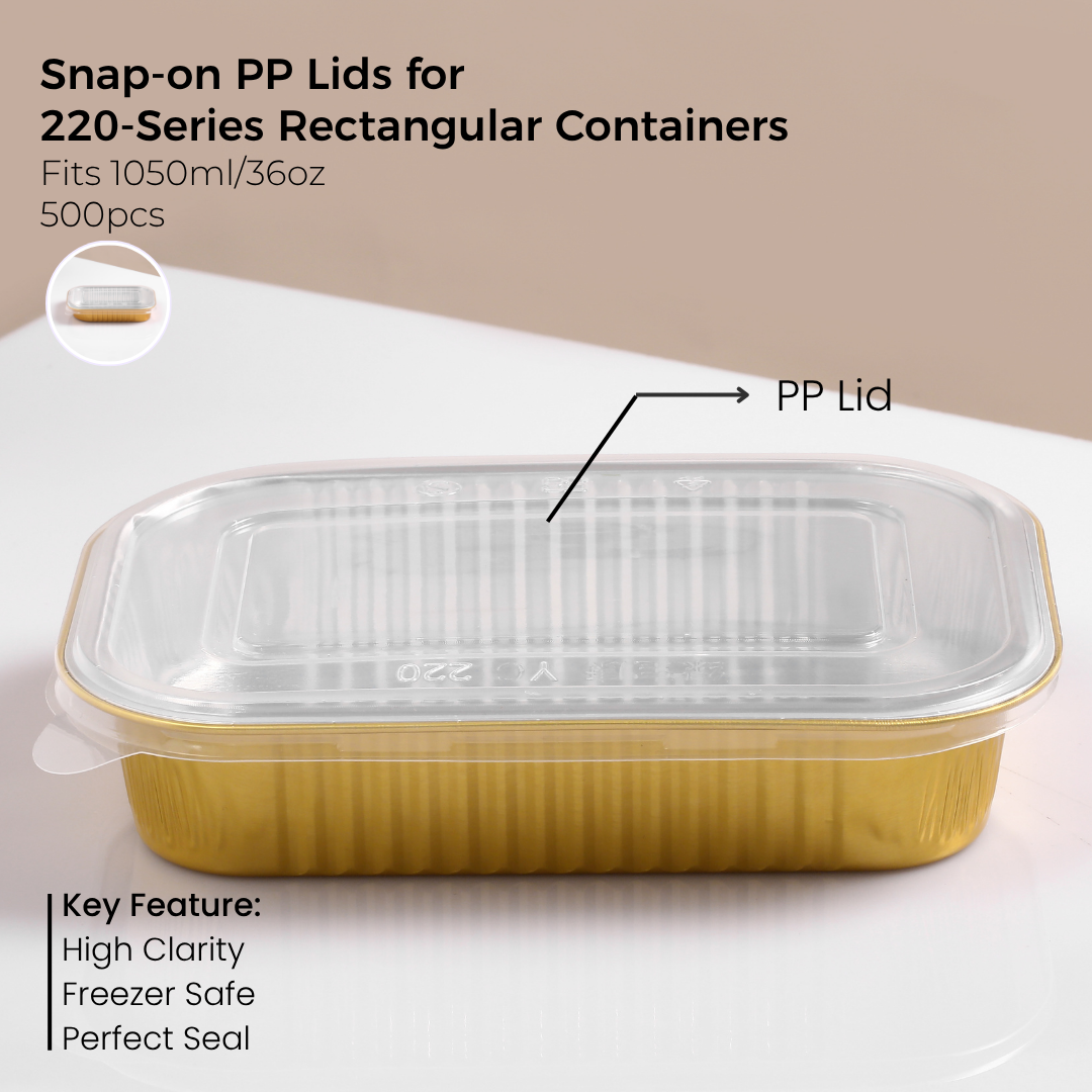 PP Snap-On Lid for 220 Series  Rectangular Aluminum Foil Food Container(Fits 36oz/1050ml)