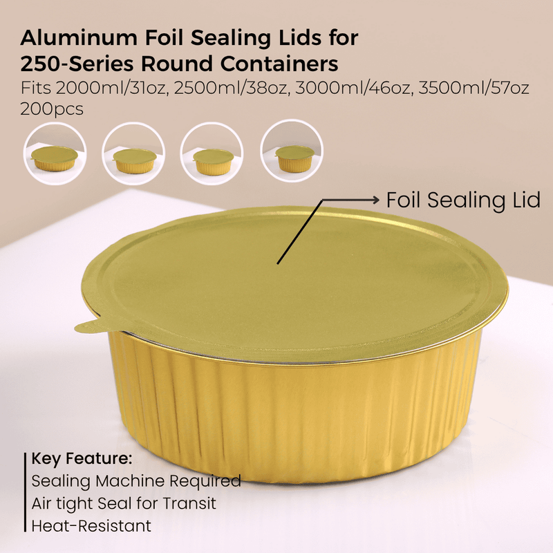 Aluminum Foil Sealing Lid for 250 Series Round Aluminum Foil Food Container(Fits 68oz/2000ml,85oz/2500ml,101oz/3000ml,118oz/3500ml)