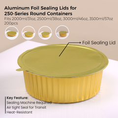 Aluminum Foil Sealing Lid for 250 Series Round Aluminum Foil Food Container(Fits 68oz/2000ml,85oz/2500ml,101oz/3000ml,118oz/3500ml)