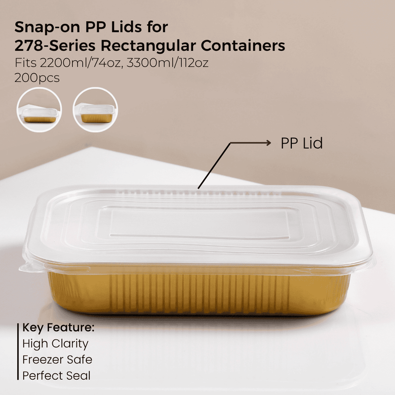 PP Snap-On Lid for 278 Series Rectangular Aluminum Foil Food Container(Fits 74oz/2200ml,112oz/3300ml)