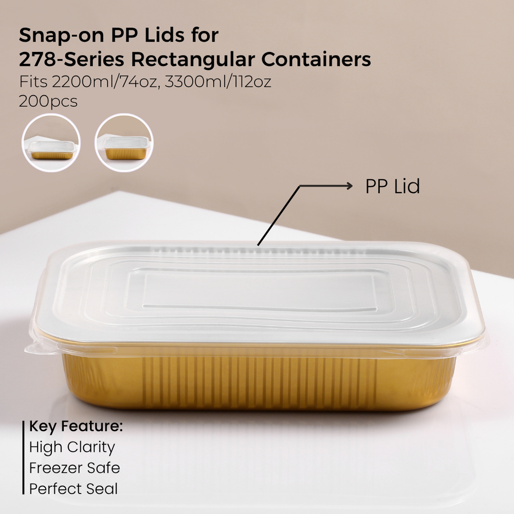 PP Snap-On Lid for 278 Series Rectangular Aluminum Foil Food Container(Fits 74oz/2200ml,112oz/3300ml)