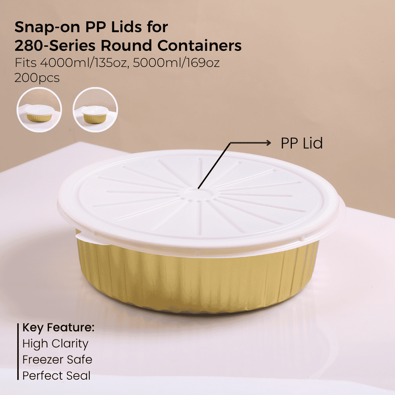 PP Snap-On Lid for 280 Series Round Aluminum Foil Food Container(Fits 135oz/4000ml,169oz/5000ml)