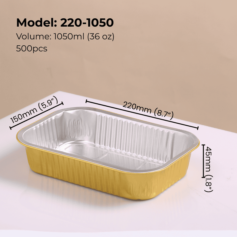 36 oz (1050ml) Rectangular Aluminum Foil Food Container from FoilTrust Deep designed for takeout, meal prep, catering, bakery