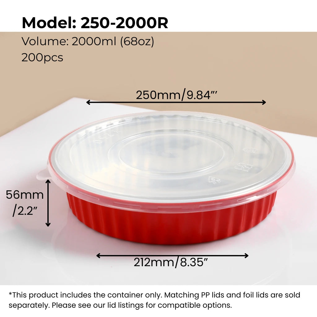 red 68 oz (2000 ml) round aluminum foil food container with PP lid from FoilTrust