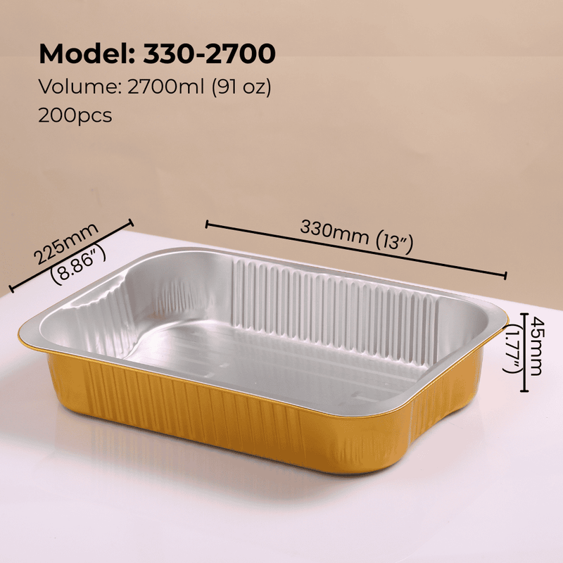 Foiltrust 330-2700 model aluminum foil container with technical specifications