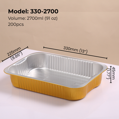 Foiltrust 330-2700 model aluminum foil container with technical specifications