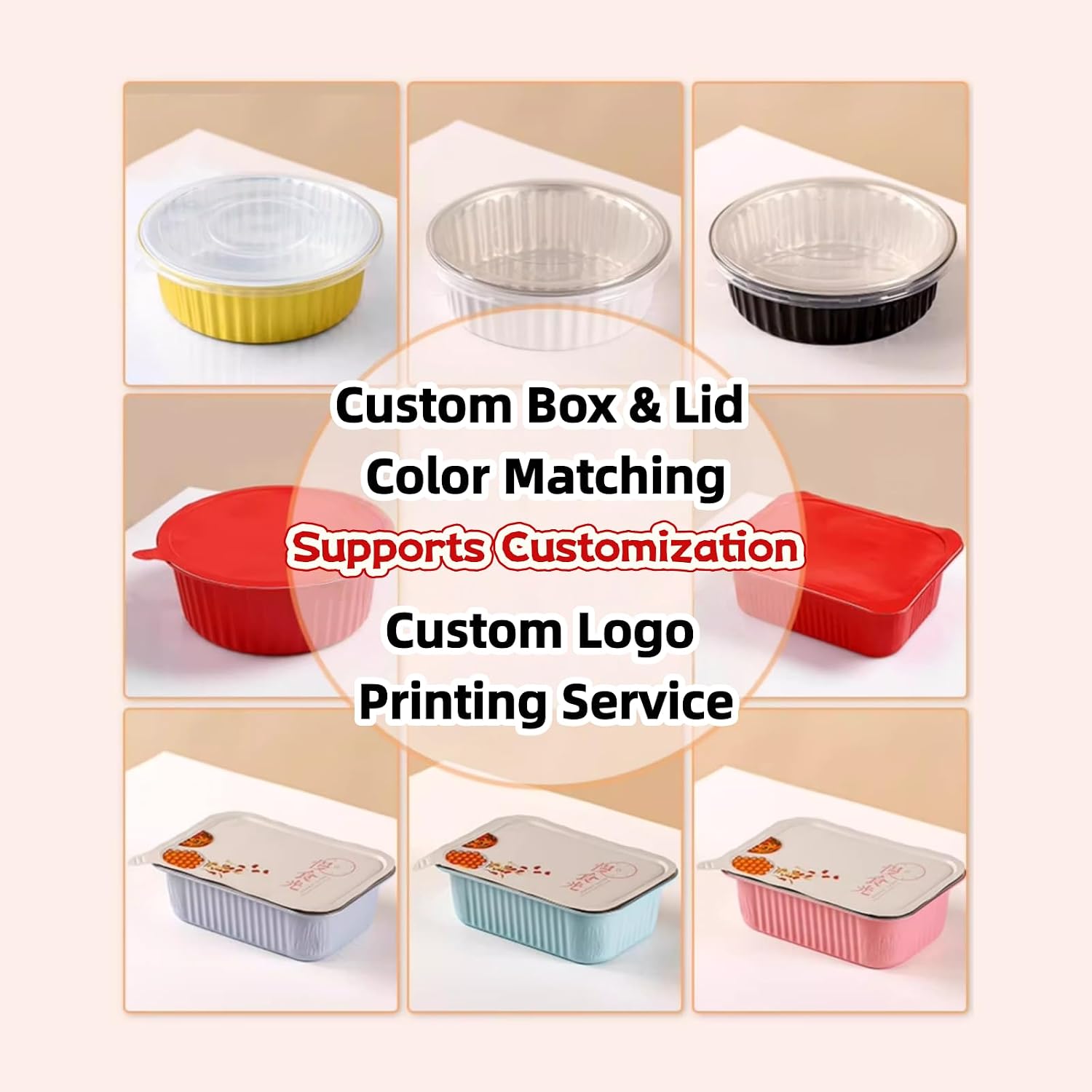 Foiltrust custom service display: featuring personalized color matching for boxes and lids with custom logo printing.