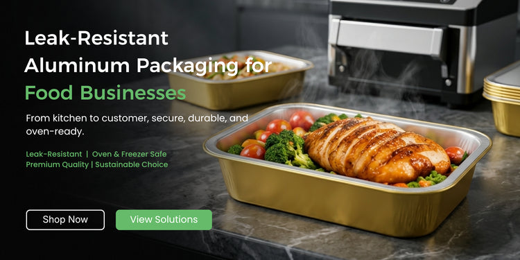 Leak-resistant aluminum packaging for food business. Foiltrust. From kitchen to customer, secure,durable and oven-ready. 
