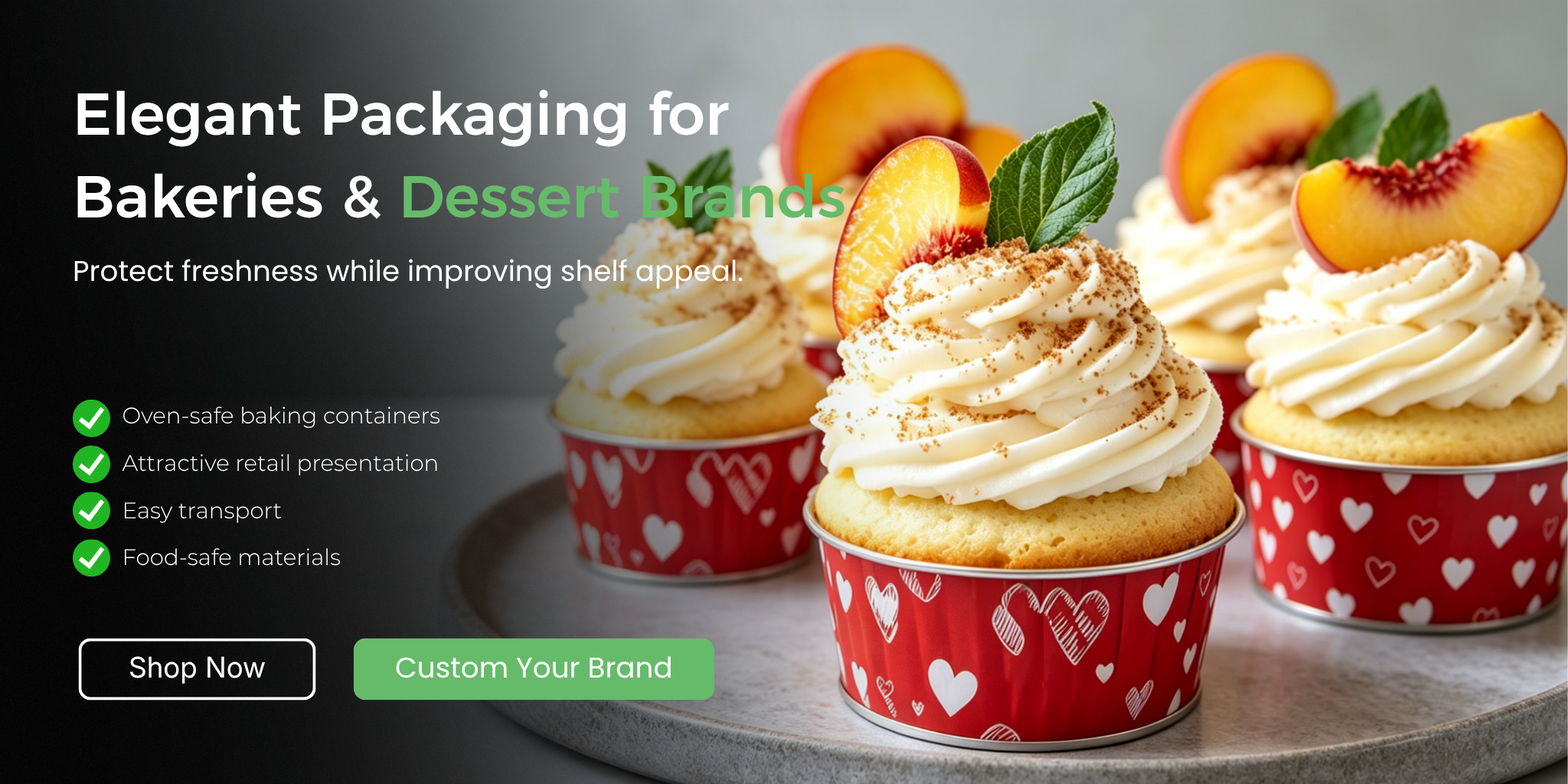 Foiltrust elegant dessert packaging solution for catering and bakeries.  Perfect Freshness while improving shelf appeal.
