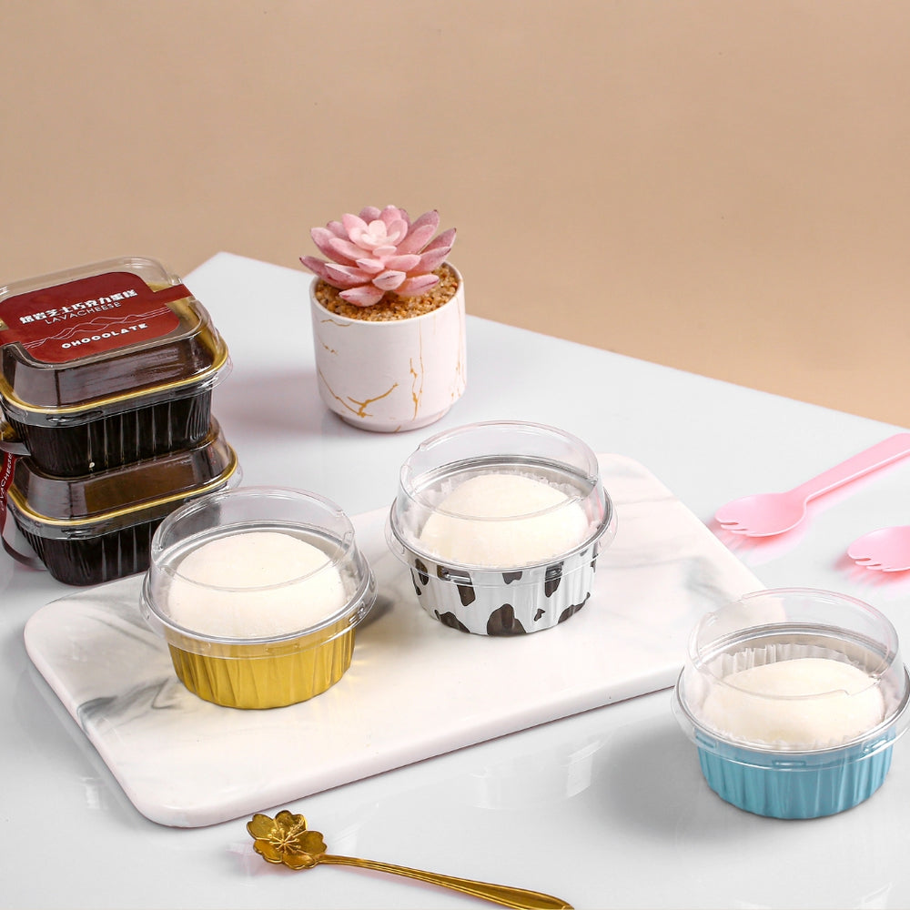 Foiltrust elegant aluminum foil container for premium dessert and cafe presentation