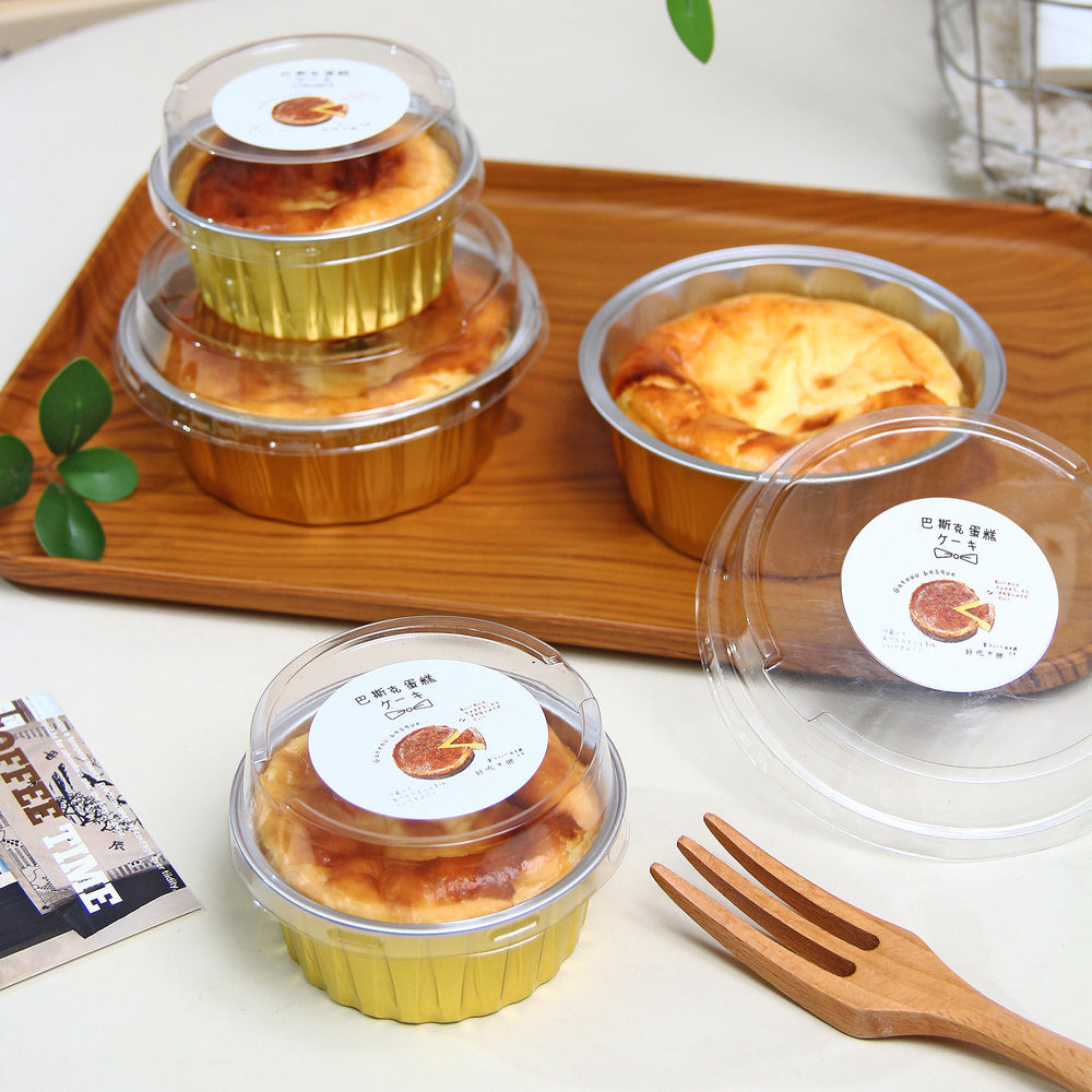 Foiltrust round aluminum foil containers with transparent lids for premium bakery display